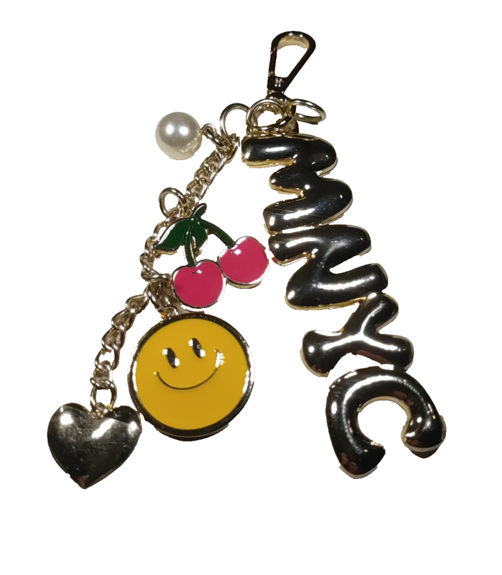 Madden New York Keychain Happy Face Cherry Faux Pearl Heart Gold Tone Purse Clip